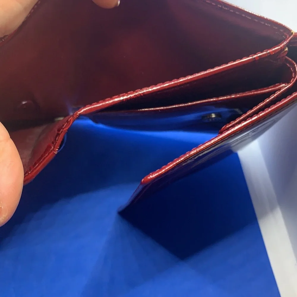 CARTIER Red Patent‎ Leather Embossed Happy Birthday Compact Wallet
